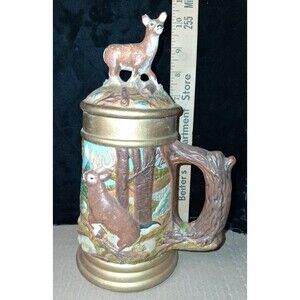 Stein 3D Relief 10" Lidded Deer Hunting Landscape Scene Lodge Cabin Decor *GIFT*